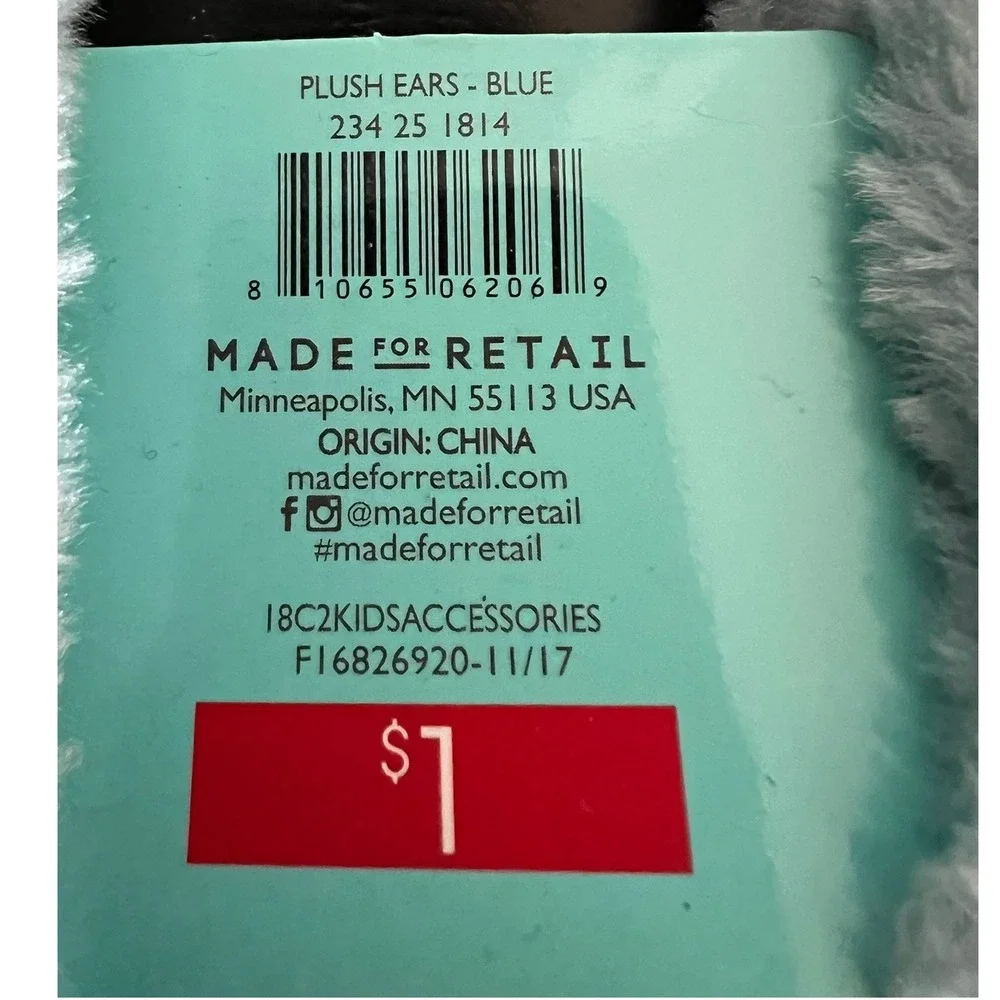 Made For Retail Bunny Ears Kids O/S Blue Brand New Gingham Easter Headband